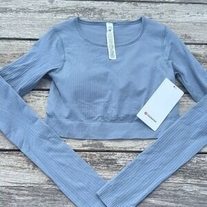 Lululemon Ebb to Street Long-Sleeve Shirt chambray blue size 8 NWT